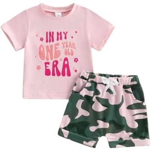 WZTYYDS Baby Girl First Birthday Outfit In My One Year Old Era Top Short Sleeve 1st Birthday Shirt + Casual Shorts Set