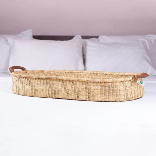 Design Dua Baby Changing Basket with Pad Liner & Sheet for Changing Table, Luxury Waterproof Diaper Pad & Soft Quilted Liner, Handmade from Elephant Grass Newborn Wicker Basket, Baby Shower Gift