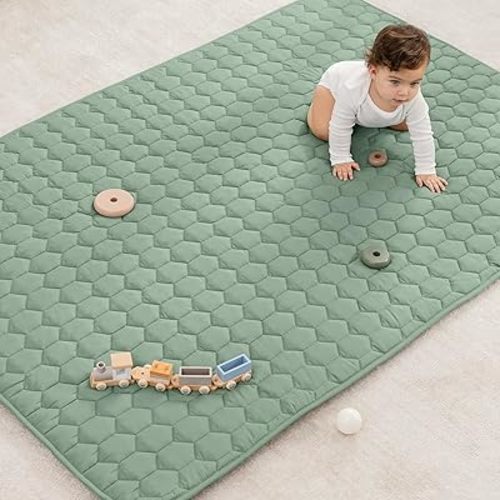 Comfy Cubs Premium Play Mat, Rectangle (Medium) 48” x 72” - Soft and Comfortable Kids & Toddler Play Mat with Non-Slip Bottom - Plush Quilted Top Baby Mat for Floor for Playtime and Relaxation -Sage