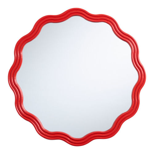 Round Tomato Red Scalloped Wall Mirror