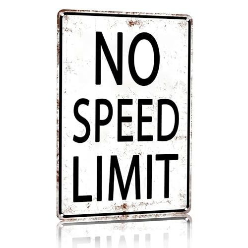 Crazysign Boys Gifts Retro Tin Sign No Speed Limit Sign for Boys Room Man Cave Garage Bedroom Vintage Style Wall Art Decor 8 x 12 Inch (3096)