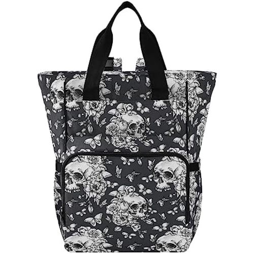 MNSRUU Diaper Bag Goth Skull Butterdlies Diaper Bag Backpack Multifunction Travel Diaper Bag Tote Large Capacity Diaper Changing Backpacks for Moms Dads