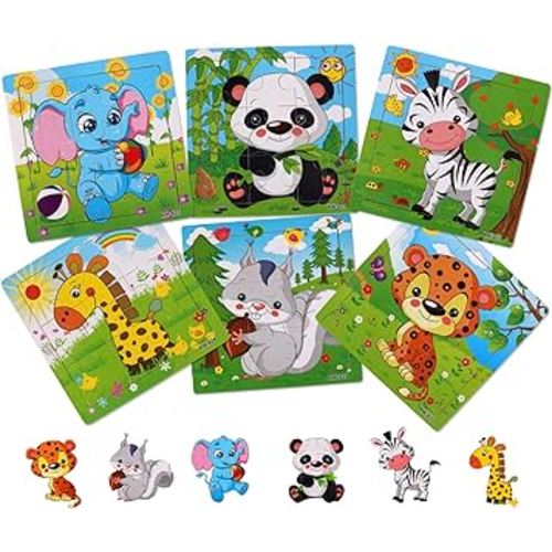 NASHRIO Wooden Puzzles for Toddlers 2-5 Years Old(Set of 6), 9 Pieces Preschool Educational and Learning Animal Jigsaw Puzzle Toy Gift Set for Boys and Girls