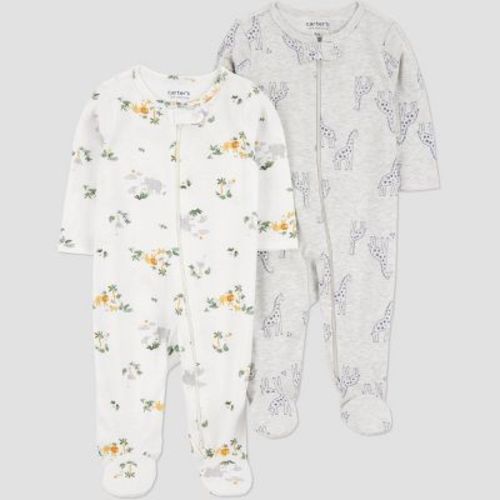 Carter's Just One You®️ Baby Boys' 2pk Giraffes Sleep N' Play - Gray/Ivory Newborn: Cotton Polyester Footed Pajamas