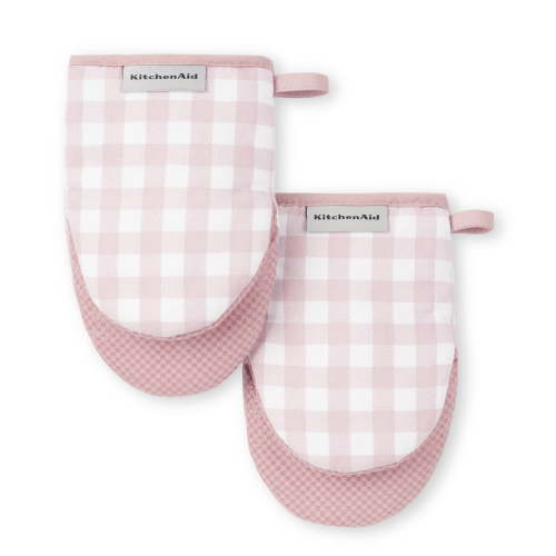 KitchenAid Gingham Mini Oven Mitt 2-Pack Set, Dried Rose, 5.5"x8"