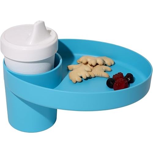Travel Tray Oval USA Made Extend Your Current Cup Holder to Hold Your Cup Plus A Tray for Snacks, Toys and Accessories. Use in a Car Seat, Booster, Stroller, Golf Cart, Outdoor Chair, Aqua Blue