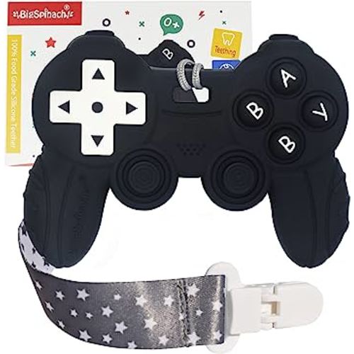 Cool Remote Game Control Teething Toy for Babies 0-6 6-12 Months,Game Controller Teether for Gamer Parents,Baby's First Valentines Day Gifts,Silicone Remote Chew Toys(Black