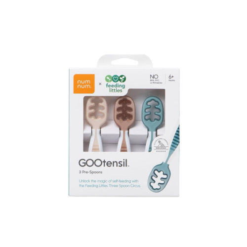 NumNum Baby Spoons Set, Feeding Littles x Silicone Pre-Spoon GOOtensils for Baby Led Weaning, Self-Feeding & Teething, First Stage Toddler Utensils for Ages 6+ Months, 3-Pack, BPA-Free (Neutrals)