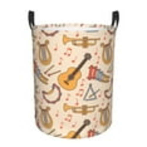 TEQUAN Waterproof Laundry Hampers, Fun Music Instrument Guitar Pattern Clothes Storage Basket with Handle (S)