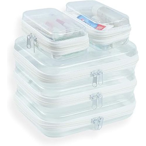 5 Pcs Clear Hard Shell Zipper Case for Diaper Bag and Tote Organization – Hard Clear Zipper Cases Travel Set for Keys, Wipes, Toiletries, Cables (3M– + 2XS)
