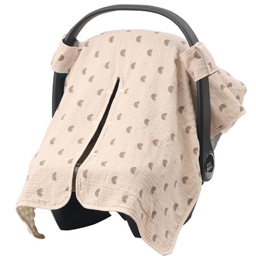 2-in-1 Baby Car Seat Cover, Baby Car Seat Canopy, Mom Nursing Cover，Easy to Install Shield，Multi-Purpose | Winter Warm & Summer Shade Use (Brown crescen)