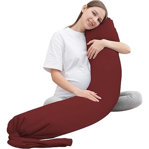MOON PARK Pregnancy Pillow - Incredibly Smooth and Soft Cooling Cover I Shaped Full Body Maternity Pillow with Removable Cover - Support for Side, Back, Legs, Belly, HIPS - Burgundy