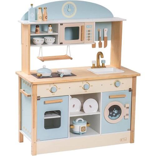 ROBUD Wooden Play Kitchen Set for Kids Toddlers, Toy Kitchen Gift for Boys Girls, Age 3+