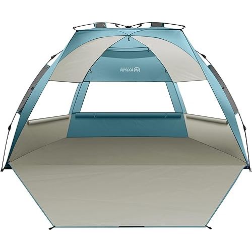 OutdoorMaster Beach Tent for 3-4 Person - Easy Setup and Portable Beach Shade Sun Shelter Canopy with UPF 50+ UV Protection Removable Skylight Family Size
