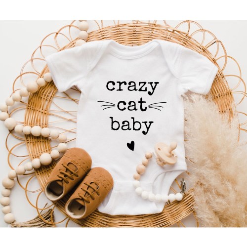 Crazy Cat Baby Onesie®, Funny Cat Tee, Cat Lover Baby T-Shirt, Crazy Baby Onesie®, Kids Birthday Gift, Baby Gift, Newborn Bodysuit Onesie®