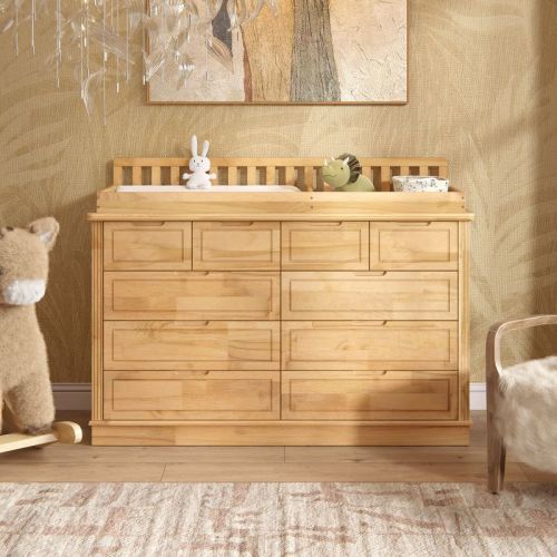 Homsee Solid Pine Wood 2-in-1 Diaper Changing Table & Dresser: Removable Station + 10-Drawer Storage, All-in-One Nursery Essential for Parents