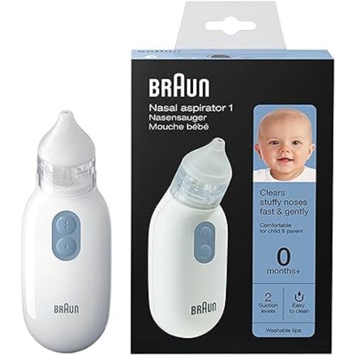 Braun Nasal aspirator 1 | Mucus Remover | Blocked Nose Relief | Electric Suction Power | Two Suction Levels | Newborn, Baby, and Child Friendly | Dishwasher Safe | BNA100EU