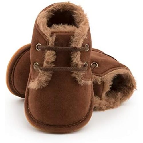 Baby Unisex Warm Snow Boots Newborn Leather Fur Lace Up Ankle Anti-Slip Rubber Texture Sole Toddler Prewalker Winter Crib Shoes