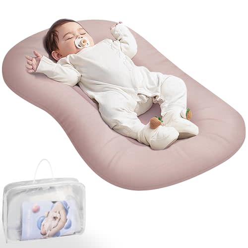 Baby Lounger - Baby Lounger Pillow for Newborn, 0-24 Months, Bionic Design Infant Lounger for Home and Travel, Soft Cotton, Newborn Babies Essentials Gifts, Pink