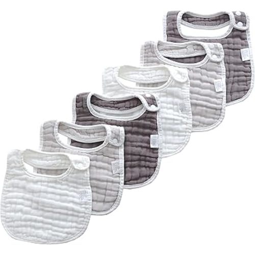 MUKIN Baby Muslin Bibs and Burp Cloths, 6 Pack, Soft Absorbent Cotton, Adjustable
