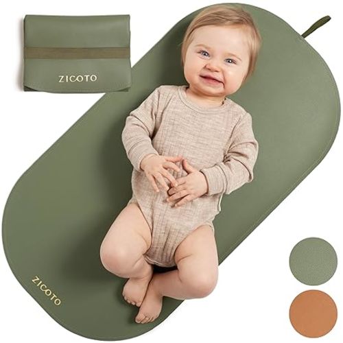 Portable Baby Diaper Changing Mat - Soft and Easy to Wipe Vegan Leather Changing Pad for Travel or at Home Use - Lightweight and Foldable Mat That Perfectly Fits Into Any Diaper Bag - Sage Green