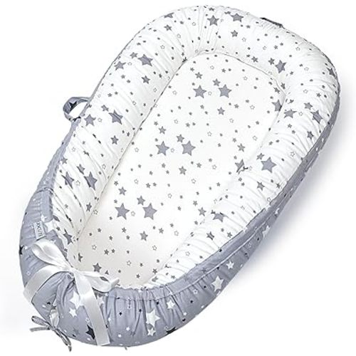 Baby Lounger, Ultra Breathable Cotton Soft Baby Newborn Lounger, Portable Lightweight Adjustable Infant Floor Seat for Travel, Newborn Essentials Baby Registry Search(Stars)