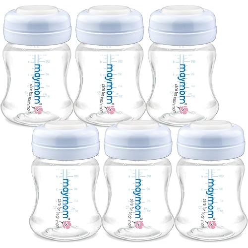 Maymom Wide-Mouth Milk Storage Collection Bottle with SureSeal Sealing Disk; Compatible with Spectra/Motif Luna/Ameda MYA/Bellababy Pumps. Can Replace Spectra S1 S2 Bottles, 6 pc (4.7Oz/140mL, 6pc)