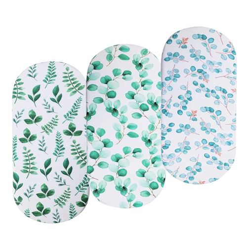 Bassinet Sheets Set 3 Pack for Baby Boy and Girl, Stretchy Jersey Knitted Fitted Sheet, Universal for Oval Rectangle and Hourglass Bassinet Mattress, Watercolor Greenery Botanical Leaf