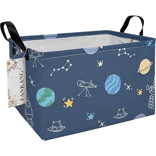 FANKANG Storage Bins, Nursery Hamper Canvas Laundry Basket Foldable with Waterproof PE Coating Large Storage Baskets for Kids Boys and Girls, Office, Bedroom, Clothes,Toys(Rec-Colorful Space