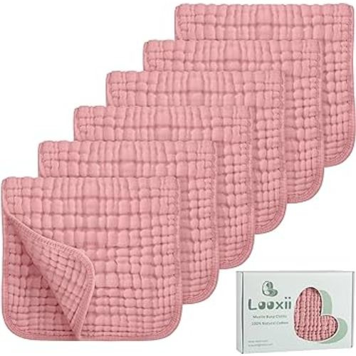 Looxii Muslin Burp Cloths 100% Cotton Muslin Cloths Large 20''x10'' Extra Soft and Absorbent 6 Pack Baby Burping Cloth for Boys and Girls (Bean Paste)