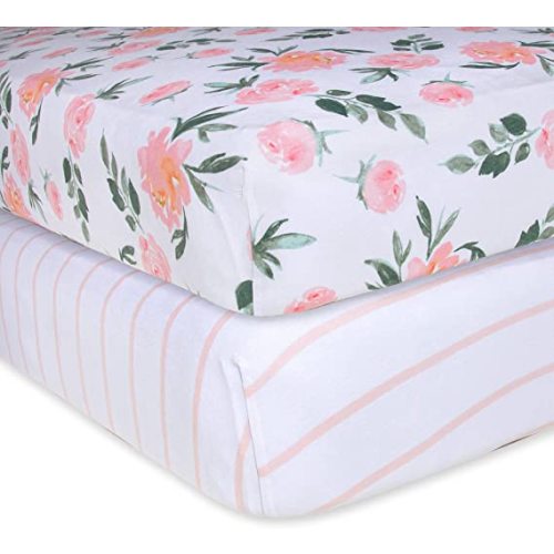 Burt's Bees Baby - Fitted Crib Sheet, Girls Boys & Unisex 100% Organic Cotton Crib Sheet for Standard Crib & Toddler Mattresses,2 Count (Pack of 1) - Autumn Blooms 2-pk