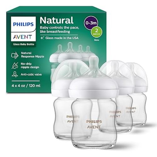 Philips Avent Natural Glass Baby Bottles, 4oz, 4-Pack, SCY910/04