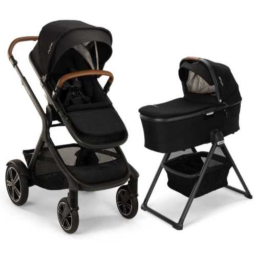 Nuna DEMI Next Stroller, Rider Board, and Bassinet + Stand Bundle - Caviar - Caviar - Demi Grow Bassinet
