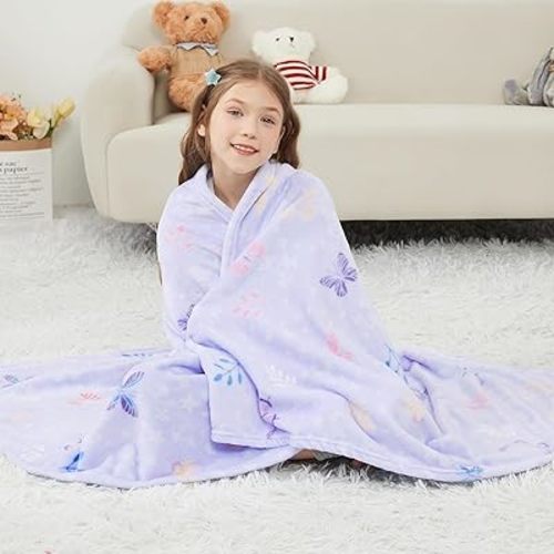 Viviland Kids Throw Blanket, Purple Butterfly Blankets for Kids, Soft Warm Lightweight Plush Throw Blanket Fleece Throw Blanket for Sofa Chair Couch Bed, for Kids, 50" x 60"