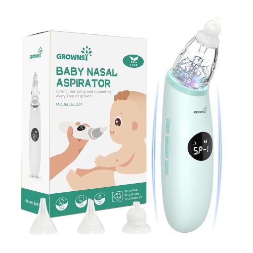GROWNSY Nasal Aspirator for Baby | Baby Nose Sucker | Electric Nose Suction for Toddler, Ergonomic Booger Sucker with 3 Silicone Tips, Music & Light Soothing Function(Green)