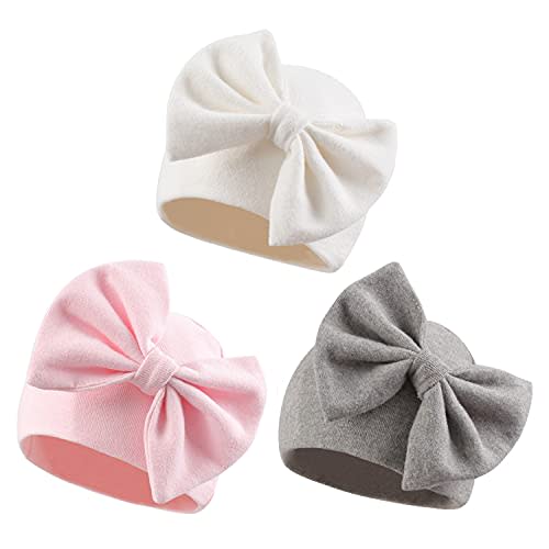 Bamery Newborn Baby Girl Hat Cotton Baby Bow Beanie Preemie Hats Spring Infant Hats for Girls 0-12 Months