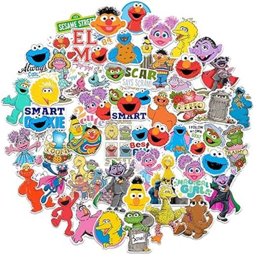 Sesame Street Sticker Pack Die Cut Vinyl Large Deluxe Stickers Variety Pack - Laptop, Water Bottle, Scrapbooking, Tablet, Skateboard, Indoor/Outdoor - Set of 50