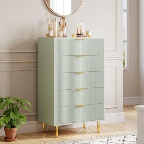 Dresser, Modern 5 Drawer Dresser for Bedroom with Gold Handle and Large Drawer, Wood Double Chest of Drawers and Storage Organizer for Living Room