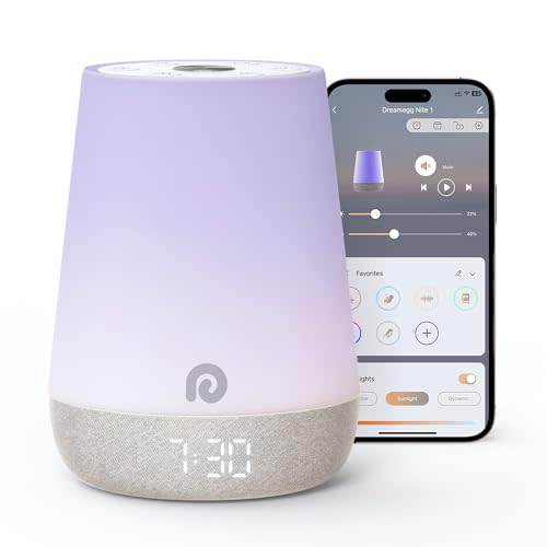 Dreamegg Nite 1 - Baby Sound Machine, Sleep Trainer, Night Light for Kids, Ok to Wake Alarm Clock, 34 Soothing Sounds, App Control, White Noise Sound Machine for Baby Kids Toddler Nursery Bedroom