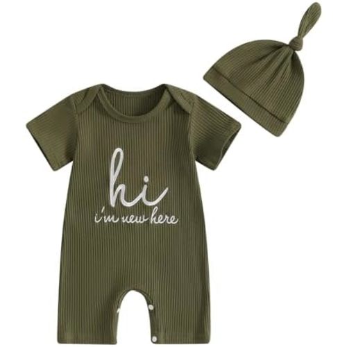 MERSARIPHY Newborn Baby Boy Girl Outfits Gender Neutral Baby Clothes Hi I'm New Here Coming Home Summer One Piece Rompers