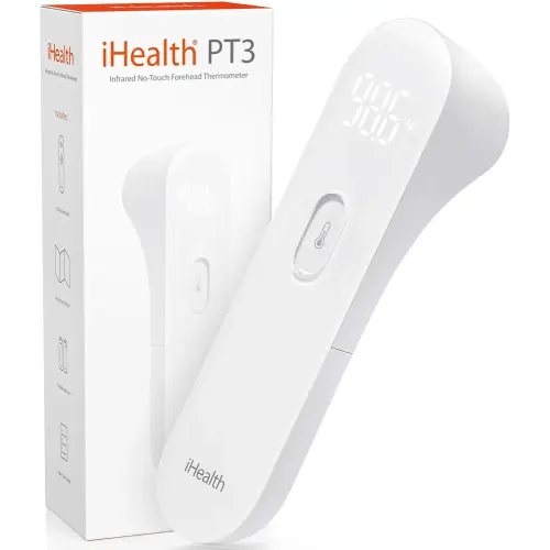 iHealth No-Touch Forehead Thermometer, Infrared Digital Thermometer for Adults and Kids, Touchless Baby Thermometer, 3 Ultra-Sensitive Sensors, Large LED Digits, Quiet Vibration Feedback, Non Contact
