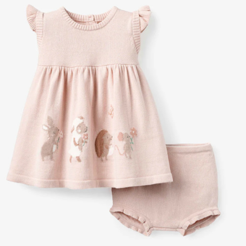 Garden Picnic Flutter Sleeve Knit Baby Dress – Elegant Baby