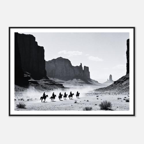 Fine Art Black and White Cowboy Print - Cowboy Riders in Monument Valley - Framed Wild West Cowboy Fine Art Photography - Western Wall Decor