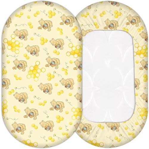 1 Pcs Winnie Baby Bassinet Sheets, Honey Theme Baby Crib Sheet, Bassinet Sheets for Baby Boy or Girl, Soft and Comfortable Toddler Bed Sheet, The for New Parents, 32x16 Inch