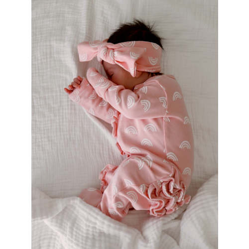 Blush Rainbow / Organic Frill Zip Footie