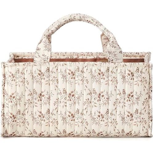 MOMIGO Floral Baby Diaper Caddy Organizer - Stylish Water-resistent Nursery Storage Basket for Diapers and Baby Wipes, Diaper Stacker Car Organizer, newborn nursery Gift (Orange)