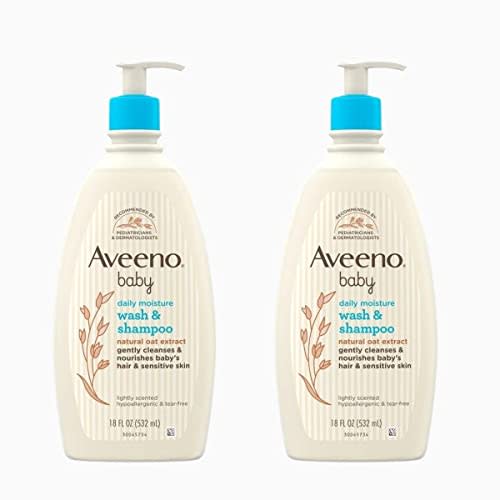 Aveeno Baby Wash and Shampoo, Lightly Scented, 18 Fluid Ounce, (Pack of 2)