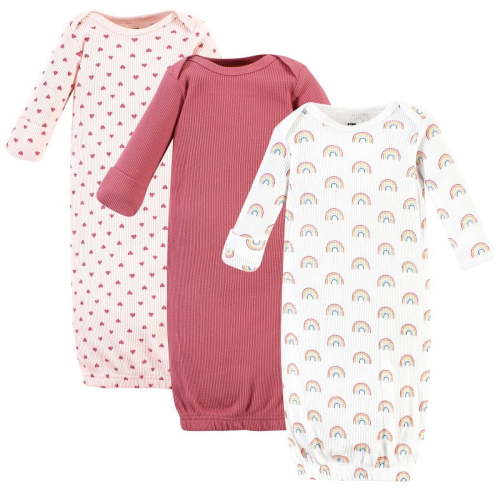 Hudson Baby Infant Girl Thermal Gown 3pk, Creative Rainbows, Preemie