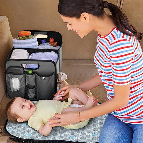 Munchkin Brica Out-n-About Trunk and Car Organizer with Diaper Changing Station, Collapsible, Grey