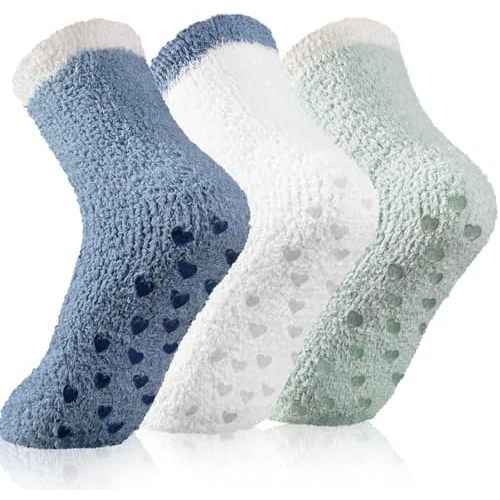fauson Fuzzy Socks for Women - 5 Pair Fuzzy Socks with Grip, Cozy Slipper Socks for Women, Womens Soft Comfort of Coral Fleece